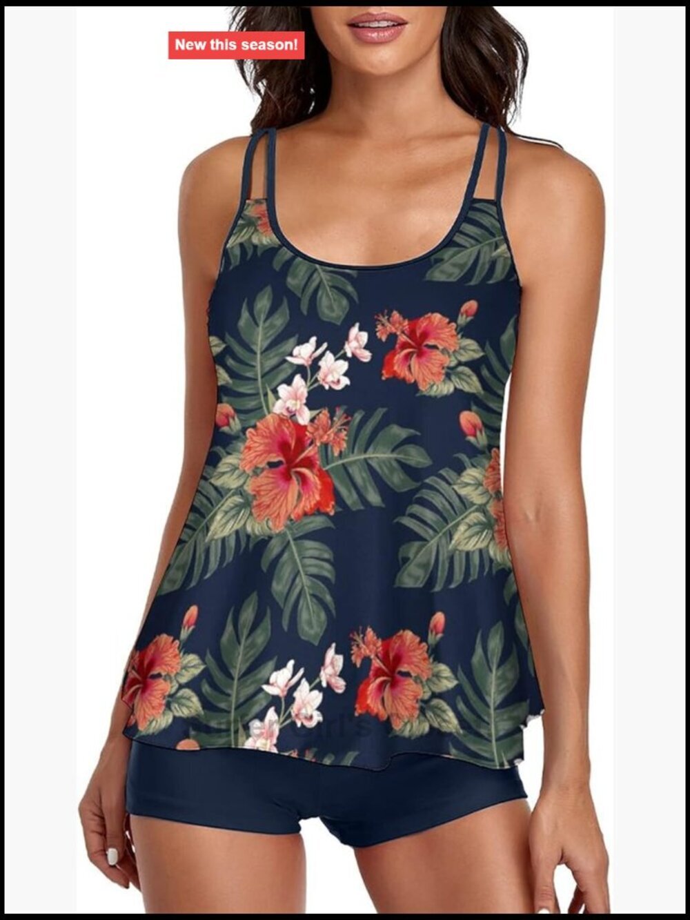 Two Piece Tankini Swimsuit Tummy Control Long Torso High Waisted Boyshorts